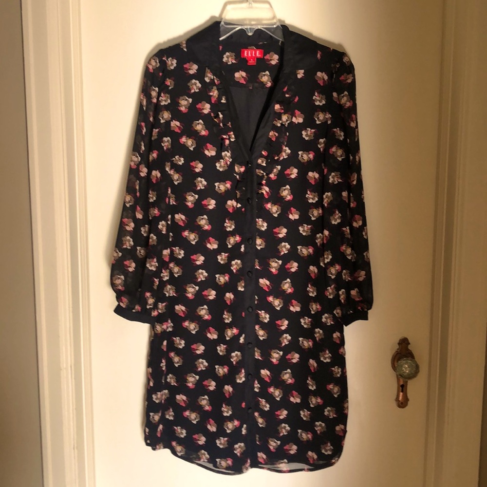 Black floral shirt dress